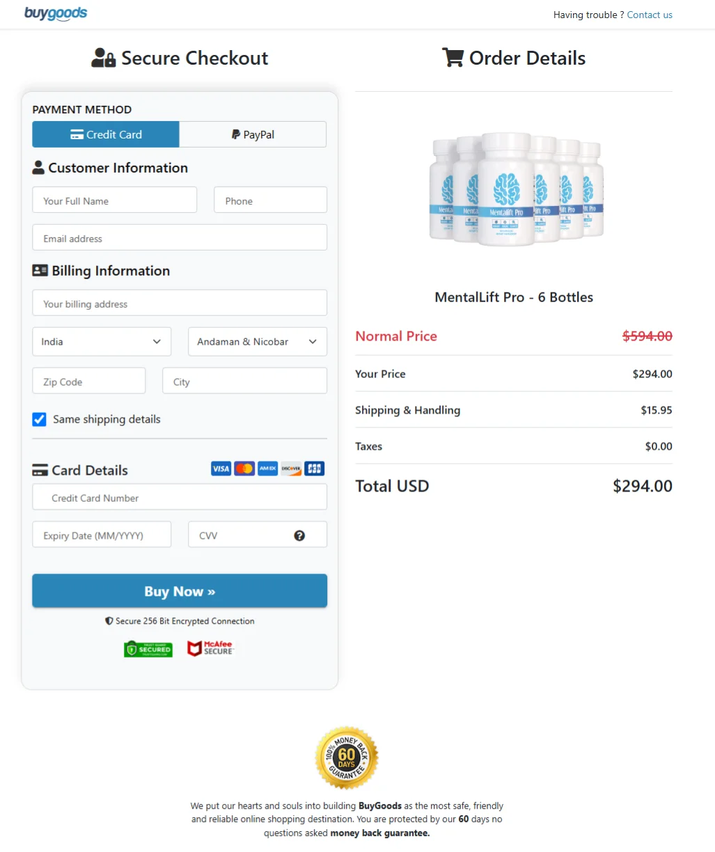 mentalift pro order page